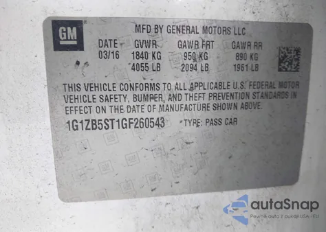 2016 Chevrolet Malibu Ls from USA, damaged, VIN 1G1ZB5ST1GF260543